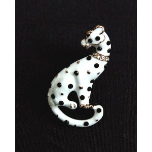 Брошь со стразами "пантера", цвет белый+золотистый