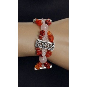 Браслет из  кварца розового, сердолика, яшмы красной, коннектор "вьюнок", шарик 10мм +галтовка, на резинке