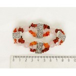 Браслет из  кварца розового, сердолика, яшмы красной, коннектор "вьюнок", шарик 10мм +галтовка, на резинке