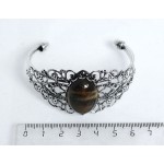 Браслет из тигрового глаза, овал 25х18мм, жесткая основа цвет ант. серебро