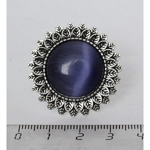 Кольцо с кошачьим глазом (синт.), цвет фиолетовый, круг 20мм, "подсолнух", безразмерное