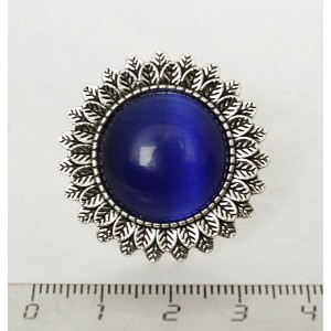 Кольцо с кошачьим глазом (синт.), цвет синий индиго круг 20мм, "подсолнух", безразмерное