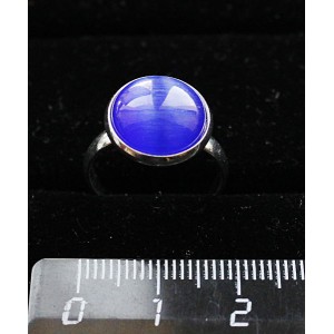 Кольцо с кошачьим глазом (синт.), круг 12мм, цвет синий индиго, безразмерное