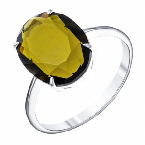 C925 Кольцо с фианитом дымчатым (под раухтопаз), 2,02 г, родиум, овал 14х10мм р-р 19