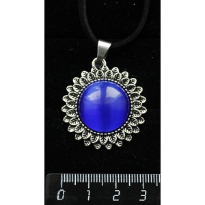 Кулон из кошачьего глаза (синт.), цвет синий индиго, "подсолнух", круг 20мм