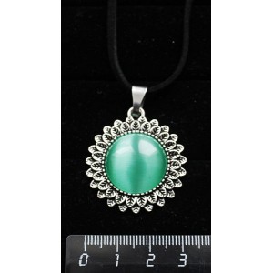 Кулон из кошачьего глаза (синт.), цвет зеленый мятный, "подсолнух", круг 20мм