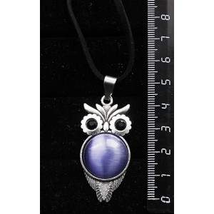 Кулон из кошачьего глаза (синт.), цвет фиолетовый, "сова", круг 20мм