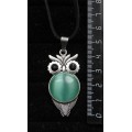 Кулон из кошачьего глаза (синт.), цвет зеленый мятный, "сова", круг 20мм