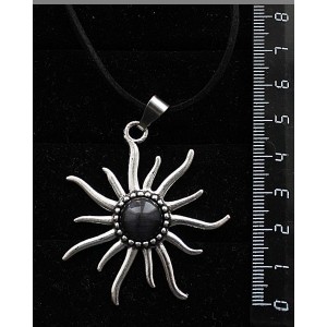 Кулон из кошачьего глаза (синт.) "солнышко", круг 12мм, цвет черный