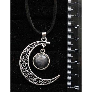 Кулон из кошачьего глаза (синт.) "луна", круг 12мм, цвет черный