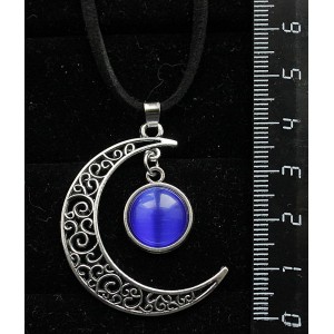 Кулон из кошачьего глаза (синт.) "луна", круг 12мм, цвет синий индиго