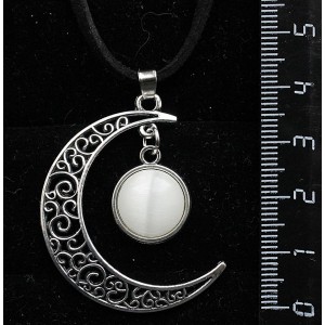 Кулон из кошачьего глаза (синт.) "луна", круг 12мм, цвет белый