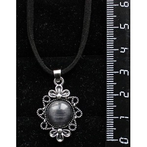 Кулон из кошачьего глаза (синт.) "два цветка", круг 12мм, цвет черный