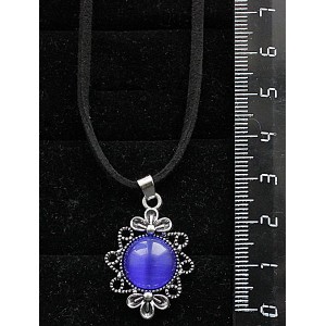Кулон из кошачьего глаза (синт.) "два цветка", круг 12мм, цвет синий индиго