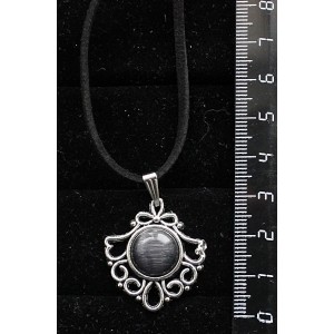 Кулон из кошачьего глаза (синт.), круг 12мм, оправа "балерина", цвет черный