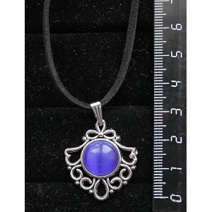 Кулон из кошачьего глаза (синт.), круг 12мм, оправа "балерина", цвет синий индиго