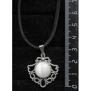 Кулон из кошачьего глаза (синт.), круг 12мм, оправа "балерина", цвет белый