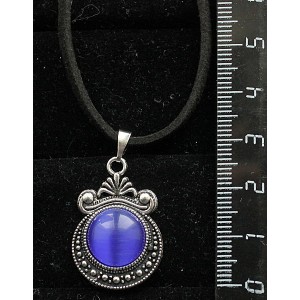 Кулон из кошачьего глаза (синт.), круг 12мм, оправа "корона", цвет синий индиго