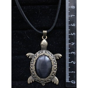 Кулон из кошачьего глаза (синт.), овал 25х18мм, цвет черный, "черепаха", оправа цвет бронза