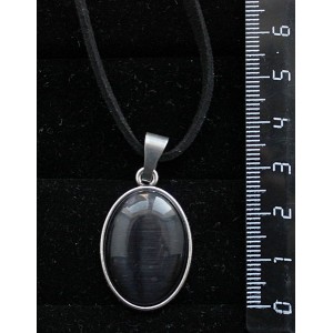 Кулон из кошачьего глаза (синт.), цвет черный, простой овал 25х18мм