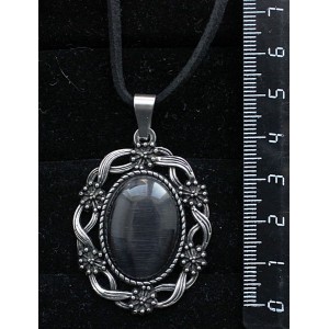 Кулон из кошачьего глаза (синт.), овал 25х18мм, цвет черный, оправа "торжество"