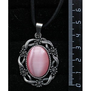 Кулон из кошачьего глаза (синт.), овал 25х18мм, цвет розовый, оправа "торжество"