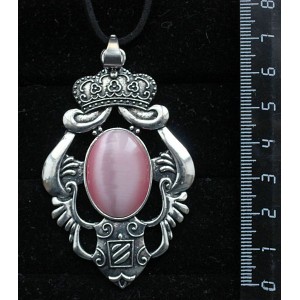 Кулон из кошачьего глаза (синт.), овал 25х18мм, цвет розовый, оправа "императрица"
