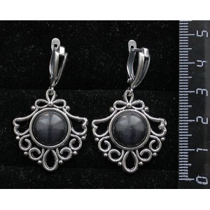 Серьги из кошачьего глаза (синт.), круг 12мм, цвет черный, оправа "балерина",  швензы посеребрение