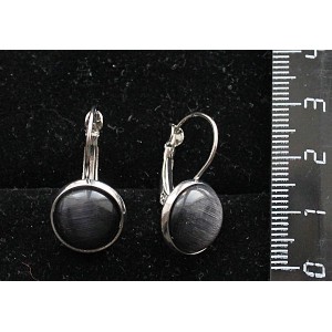 Серьги из кошачьего глаза (синт.), круг 12мм, цвет черный, нерж. сталь