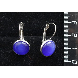 Серьги из кошачьего глаза (синт.), круг 12мм, цвет синий индиго, нерж. сталь