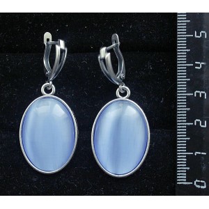 Серьги из кошачьего глаза (синт.), цвет синий лавандовый, простой овал 25х18мм, швензы посеребрение
