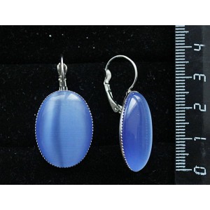 Серьги изкошачьего глаза (синт.), овал 25х18мм, цвет синий лавандовый, замок петелька