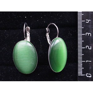 Серьги изкошачьего глаза (синт.), овал 25х18мм, цвет зеленый травяной, замок петелька