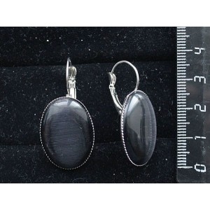 Серьги изкошачьего глаза (синт.), овал 25х18мм, цвет черный, замок петелька
