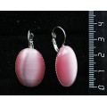 Серьги изкошачьего глаза (синт.), овал 25х18мм, цвет розовый, замок петелька