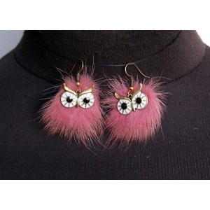 Серьги "сова" с мехом, цвет розовый