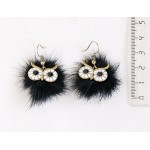 Серьги "сова" с мехом, цвет черный