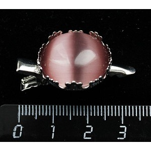 Заколка-крокодил с кошачьим глазом (синт.), цвет розово-сиреневый, круг 20мм