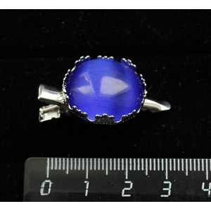 Заколка-крокодил с кошачьим глазом (синт.), цвет синий индиго, круг 20мм