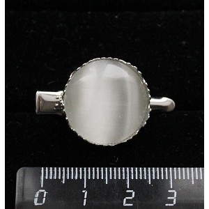 Заколка-крокодил с кошачьим глазом (синт.), цвет белый, круг 20мм