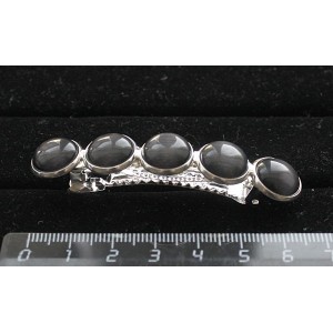 Заколка с кошачьим глазом (синт.), круг 12мм, цвет черный, 6см, 5 камней