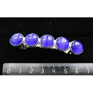 Заколка с кошачьим глазом (синт.), круг 12мм, цвет синий индиго, 6см, 5 камней
