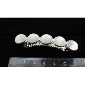 Заколка с кошачьим глазом (синт.), круг 12мм, цвет белый, 6см, 5 камней