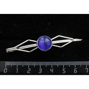 Заколка (зажим для волос) из кошачьего глаза (синт.), круг 12мм, цвет синий индиго