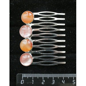 Заколка-шпилька из халцедона розового и сардоникса, 4 камня круг 12мм