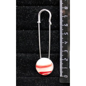 Брошь-булавка с сердоликом, круг 20мм, огранка