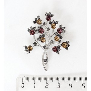 Брошь "ветка терновника", цвет розовый+ серебристый
