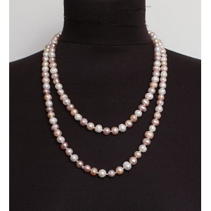Бусы из жемчуга (белый, кремовый, розовый) III, шарик 8-9мм,115см
