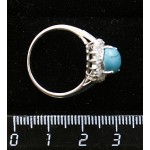 C925 Кольцо родиум с бирюзой (имитация) "овал в цирконах" р-р 18