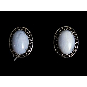 C830 Серьги родирование с агатом голубым (сапфирин) "греческие"